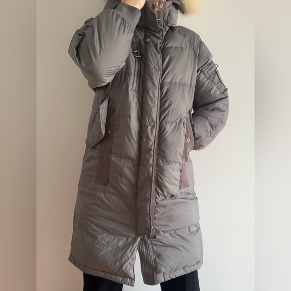 TEENIE WEENIE LONG PUFFER DOWN COAT PARKA HOODED REAL FUR LIGHT GRAY INSULATED M - Picture 3 of 16